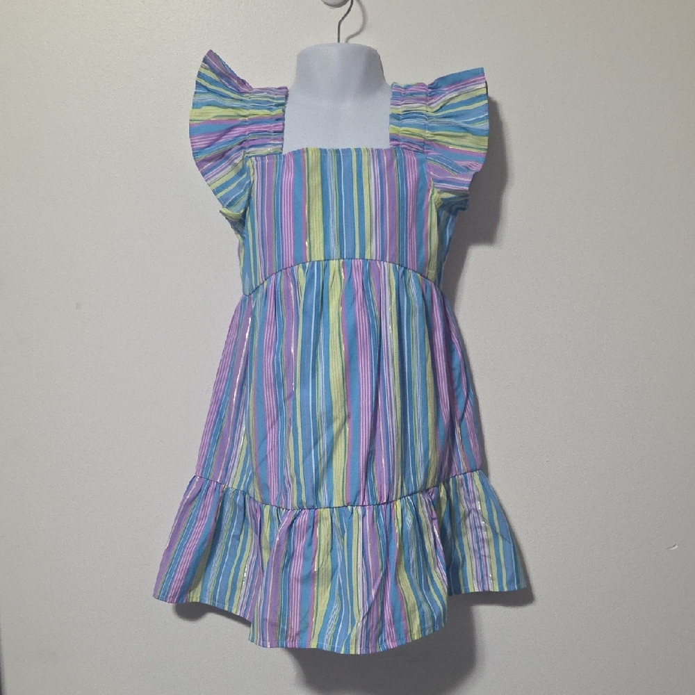 Counting Daisies Vibrant Striped Kids Dress